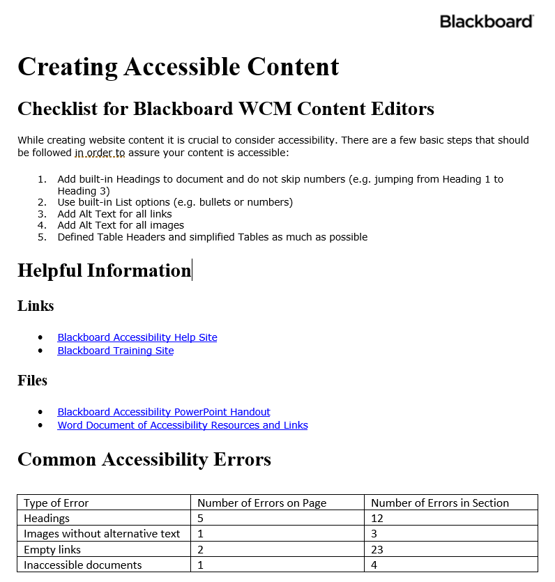 Screen shot of document built with accesibility in mind.  